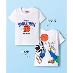 Babyhug Disney Single Jersey Knit Half Sleeves T-Shirt with Front and Back Mickey and Friends Graphic - White