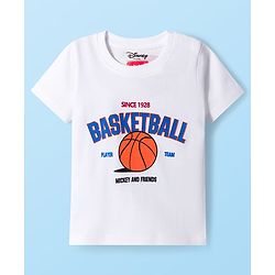 Babyhug Disney Single Jersey Knit Half Sleeves T-Shirt with Front and Back Mickey and Friends Graphic - White