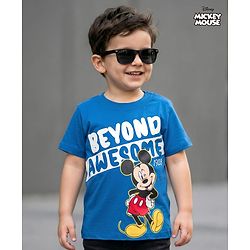 Babyhug Disney 100% Cotton Knit Half Sleeves T-Shirt With Mickey Mouse Graphic - Blue