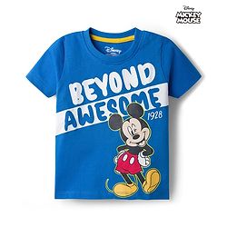 Babyhug Disney 100% Cotton Knit Half Sleeves T-Shirt With Mickey Mouse Graphic - Blue