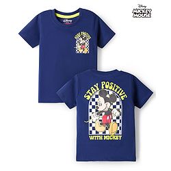 Babyhug Disney 100% Cotton Knit Half Sleeves T-Shirt With Front & Back Mickey Mouse Graphic - Navy Blue