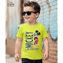 Babyhug Disney 100% Cotton Knit Half Sleeves T-Shirt With Mickey Mouse Graphic - Limegreen
