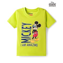 Babyhug Disney 100% Cotton Knit Half Sleeves T-Shirt With Mickey Mouse Graphic - Limegreen