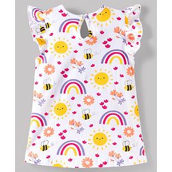 Babyhug Cotton Knit Sleeveless Knee Length Floral & Bees Printed Nighty -White