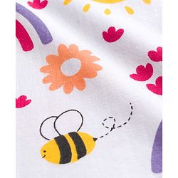 Babyhug Cotton Knit Sleeveless Knee Length Floral & Bees Printed Nighty -White