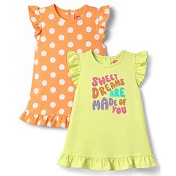 Babyhug Cotton Knit Sleeveless Nighties With Polka Dots With Text Print Pack of 2 - Multicolor