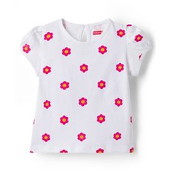 Babyhug Cotton Woven Frock & Half Sleeves Inner Tee With Floral Print & Embroidery - Navy Blue & White