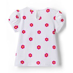 Babyhug Cotton Woven Frock & Half Sleeves Inner Tee With Floral Print & Embroidery - Navy Blue & White