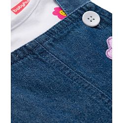 Babyhug Cotton Woven Frock & Half Sleeves Inner Tee With Floral Print & Embroidery - Navy Blue & White