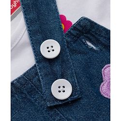 Babyhug Cotton Woven Frock & Half Sleeves Inner Tee With Floral Print & Embroidery - Navy Blue & White