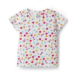 Babyhug Cotton Woven Frock & Half Sleeves Inner Tee With Floral Print & Embroidery - Yellow & White