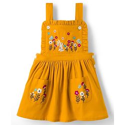 Babyhug Cotton Woven Frock & Half Sleeves Inner Tee With Floral Print & Embroidery - Yellow & White
