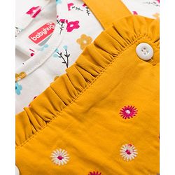 Babyhug Cotton Woven Frock & Half Sleeves Inner Tee With Floral Print & Embroidery - Yellow & White