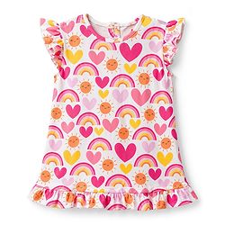 Babyhug Cotton Knit Sleeveless Rainbow & Hearts Printed Nighty - White