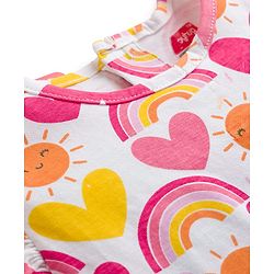 Babyhug Cotton Knit Sleeveless Rainbow & Hearts Printed Nighty - White