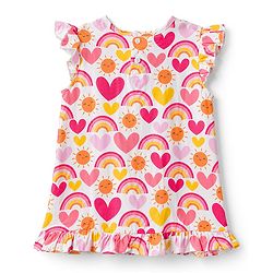 Babyhug Cotton Knit Sleeveless Rainbow & Hearts Printed Nighty - White