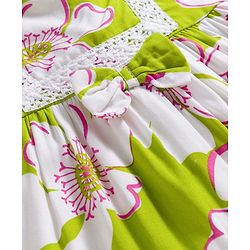 Babyhug 100% Rayon Woven Frill Sleeves Floral Printed Frock - White & Lime Green