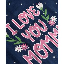 Babyhug Cotton Knit Sleeveless Text Polka Dots & Floral Printed Nighty - Navy Blue