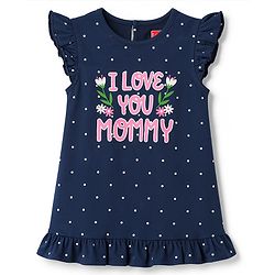 Babyhug Cotton Knit Sleeveless Text Polka Dots & Floral Printed Nighty - Navy Blue