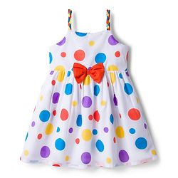 Babyhug Woven Sleeveless Frock With Polka Dot Print & Bow Applique - White