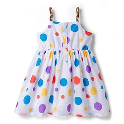 Babyhug Woven Sleeveless Frock With Polka Dot Print & Bow Applique - White