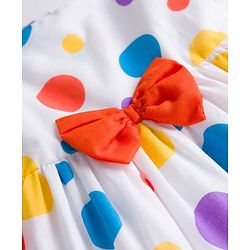 Babyhug Woven Sleeveless Frock With Polka Dot Print & Bow Applique - White