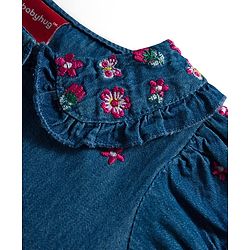 Babyhug Woven Half Sleeves Frock With Floral Embroidery - Blue