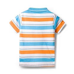 Babyhug Cotton Knit Half Sleeves Striped Number Embroidery Polo T-Shirt - MultiColour