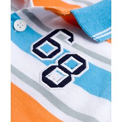 Babyhug Cotton Knit Half Sleeves Striped Number Embroidery Polo T-Shirt - MultiColour