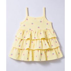 Babyhug 100% Cotton Knit Full Sleeves Strawberry Printed Layered Frock With Jacket - Yellow