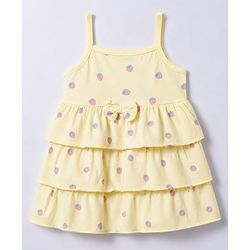 Babyhug 100% Cotton Knit Full Sleeves Strawberry Printed Layered Frock With Jacket - Yellow
