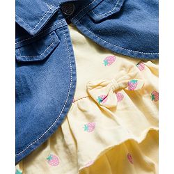 Babyhug 100% Cotton Knit Full Sleeves Strawberry Printed Layered Frock With Jacket - Yellow