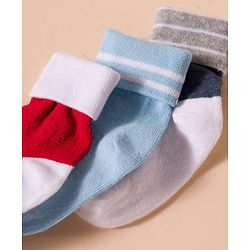 Cute Walk by Babyhug Non Terry Knit Antibacterial Ankle Length Socks With Design Pack of 3 - Red Light Blue & Navy Blue