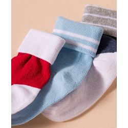 Cute Walk by Babyhug Non Terry Knit Antibacterial Ankle Length Socks With Design Pack of 3 - Red Light Blue & Navy Blue