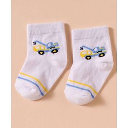 Cute Walk by Babyhug Non Terry Cotton Knit Anti Bacterial Ankle Length Socks With Stripes & Vehicles Design Pack of 3 - Multicolour