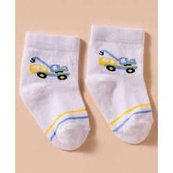 Cute Walk by Babyhug Non Terry Cotton Knit Anti Bacterial Ankle Length Socks With Stripes & Vehicles Design Pack of 3 - Multicolour