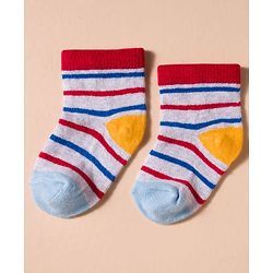 Cute Walk by Babyhug Non Terry Cotton Knit Anti Bacterial Ankle Length Socks With Stripes & Vehicles Design Pack of 3 - Multicolour