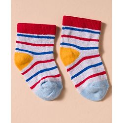 Cute Walk by Babyhug Non Terry Cotton Knit Anti Bacterial Ankle Length Socks With Stripes & Vehicles Design Pack of 3 - Multicolour