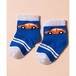 Cute Walk by Babyhug Non Terry Cotton Knit Anti Bacterial Ankle Length Socks With Stripes & Vehicles Design Pack of 3 - Multicolour