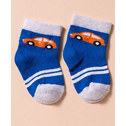 Cute Walk by Babyhug Non Terry Cotton Knit Anti Bacterial Ankle Length Socks With Stripes & Vehicles Design Pack of 3 - Multicolour