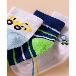 Cute Walk by Babyhug Non Terry Cotton Knit Anti Bacterial Ankle Length Socks With Stripes & Vehicles Design Pack of 3 - Multicolour