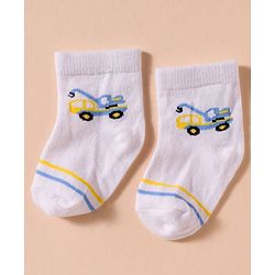 Cute Walk by Babyhug Non Terry Cotton Knit Anti Bacterial Ankle Length Socks With Stripes & Vehicles Design Pack of 3 - Multicolour