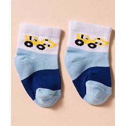 Cute Walk by Babyhug Non Terry Cotton Knit Anti Bacterial Ankle Length Socks With Stripes & Vehicles Design Pack of 3 - Multicolour