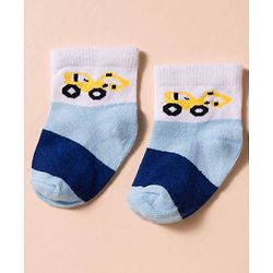 Cute Walk by Babyhug Non Terry Cotton Knit Anti Bacterial Ankle Length Socks With Stripes & Vehicles Design Pack of 3 - Multicolour
