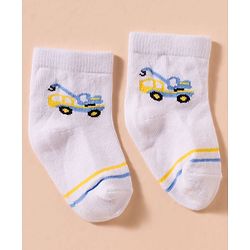 Cute Walk by Babyhug Non Terry Cotton Knit Anti Bacterial Ankle Length Socks With Stripes & Vehicles Design Pack of 3 - Multicolour