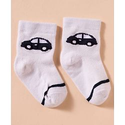 Cute Walk by Babyhug Non Terry Knit Antibacterial Ankle Length Socks With Vehicle Design Pack of 3 - White & Navy Blue