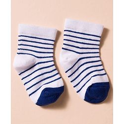 Cute Walk by Babyhug Non Terry Knit Antibacterial Ankle Length Socks With Vehicle Design Pack of 3 - White & Navy Blue