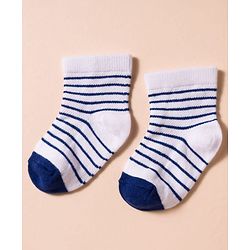 Cute Walk by Babyhug Non Terry Knit Antibacterial Ankle Length Socks With Vehicle Design Pack of 3 - White & Navy Blue