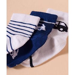 Cute Walk by Babyhug Non Terry Knit Antibacterial Ankle Length Socks With Vehicle Design Pack of 3 - White & Navy Blue