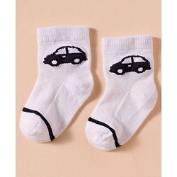 Cute Walk by Babyhug Non Terry Knit Antibacterial Ankle Length Socks With Vehicle Design Pack of 3 - White & Navy Blue